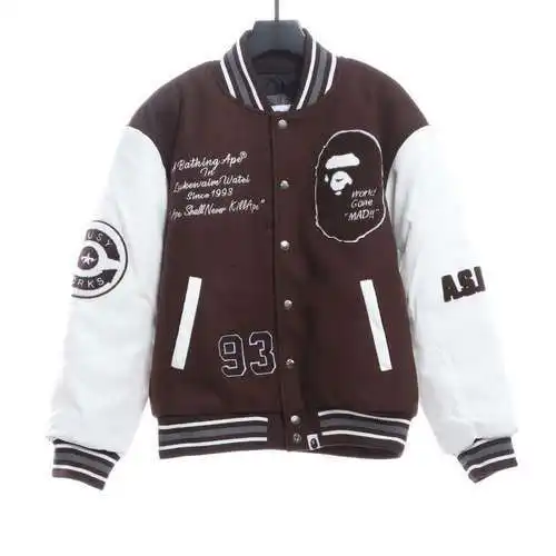 Chaqueta de béisbol con bordado de toalla y cabeza de simio BA*PE