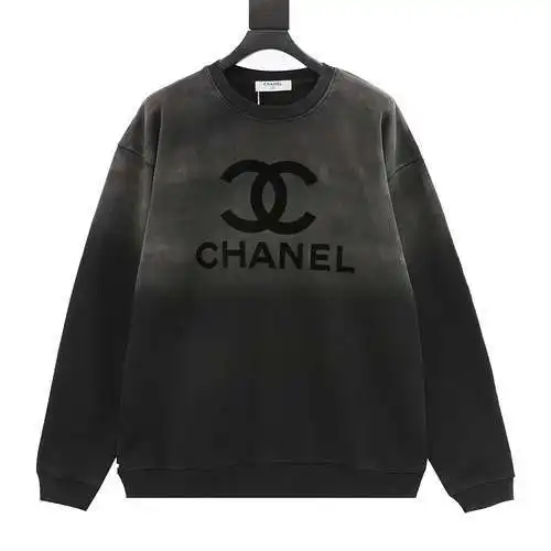 CHA*NEL / Chanel Sudadera con cuello redondo y logo flocado lavado degradado
