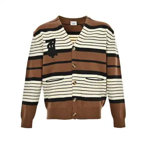 BBR/Burberry 23Fw cárdigan de punto a rayas con letras bordadas