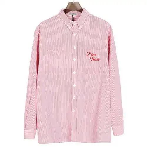 CD/Dior 24SS CD camisa de manga larga con bordado a rayas