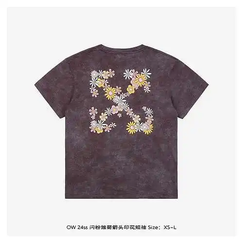OW 24ss manga corta con estampado de flechas y margaritas brillantes