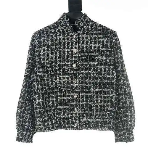 Cha * nel Chanel Xiaoxiang 23 nuevo estilo chaqueta tejida a cuadros en blanco y negro
