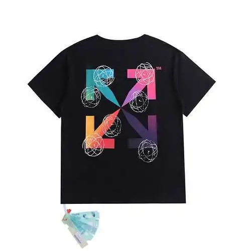 Camiseta de manga corta con estampado de flecha degradada de dibujos animados OW, mismo estilo para 