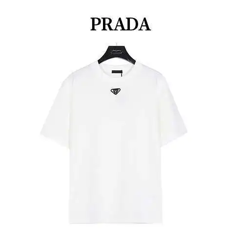 PRD/Prada short-sleeved T-shirt with metal triangle logo on the collar