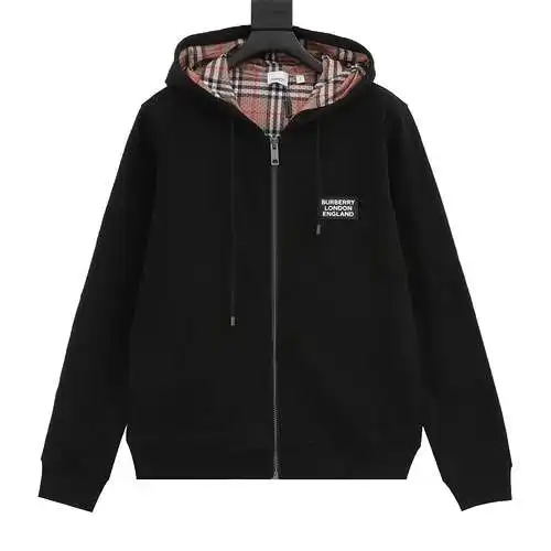 Sudadera con capucha y cremallera a cuadros con logo en el pecho BBR