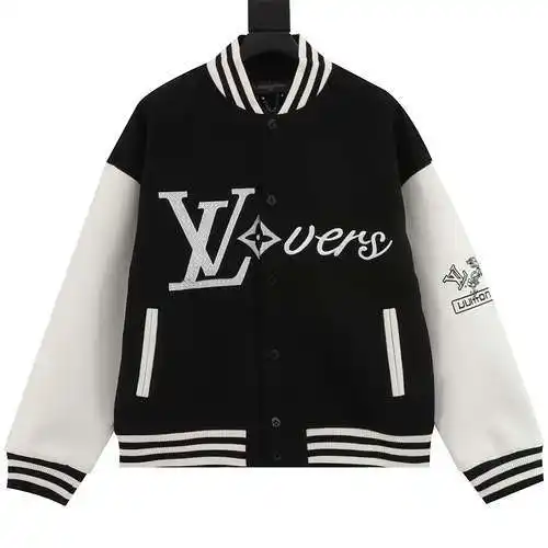 1V embroidered lettering leather sleeve patchwork baseball jacket