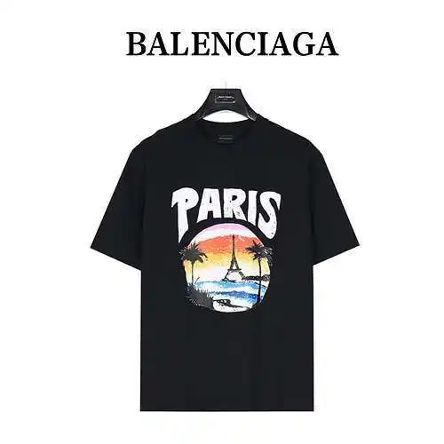 Camiseta de manga corta con estampado de torre y escena nocturna con pintura de playa BLCG/Balenciag