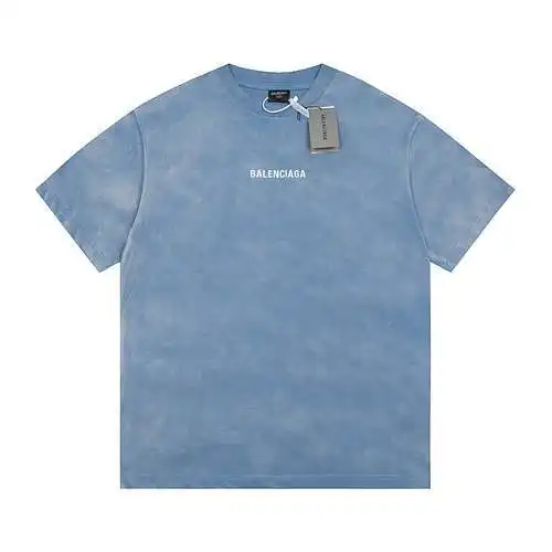 (Top) BLCG Balenciaga front and back logo embroidery gradient distressed short sleeves blue