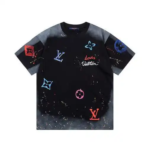 LV/Louis Vuitton watercolor graffiti splash ink printed short-sleeved T-shirt