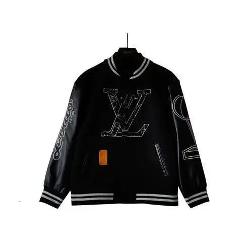 LV Louis Vuitton leather sleeve baseball jacket