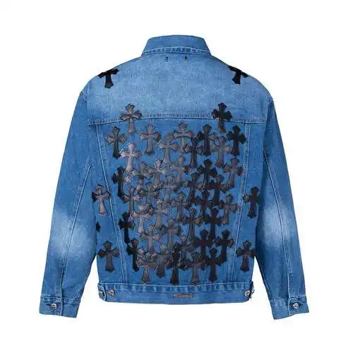 CH Croix Heart Chaqueta vaquera lavada con etiqueta de cuero con estampado de cruz CH de edición lim