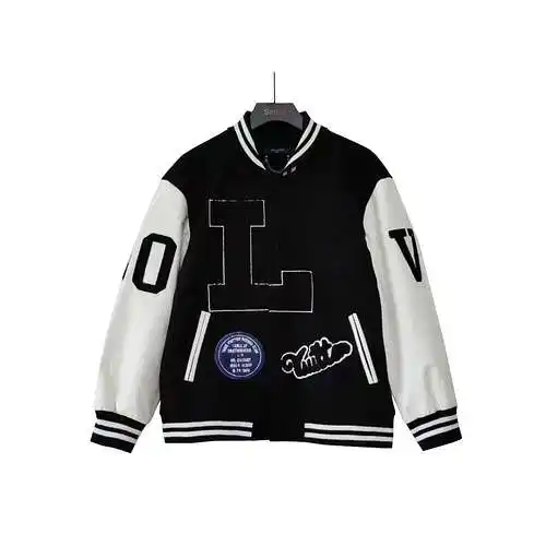 LV Louis Vuitton leather sleeve baseball jacket