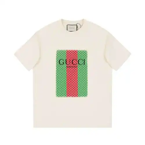 Gu*cci/Gucci 24ss double G letter red and green color matching printed short-sleeved T-shirt