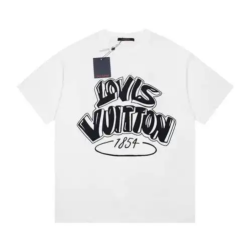 LV/Louis Vuitton letter LOGO three-dimensional suede foam printed short-sleeved T-shirt