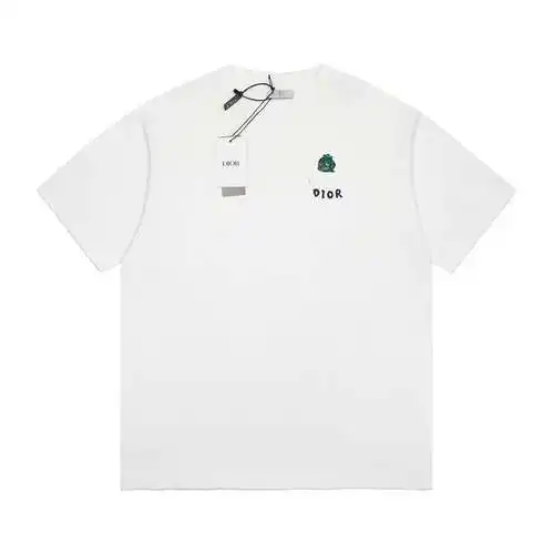 CD Dior 24SS Year of the Dragon Series Cartoon Pattern Embroidered Letters Short Sleeve White