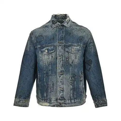 BLCG/Balenciaga graffiti chaqueta de mezclilla divertida pintada a mano