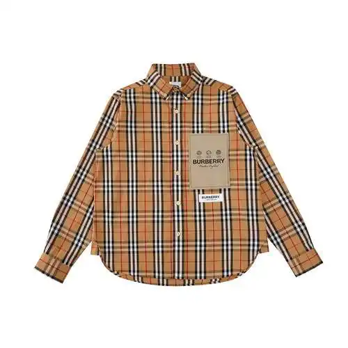 BBR Burberry 2022FW parche de etiqueta a cuadros nueva camisa casual para parejas mangas largas
