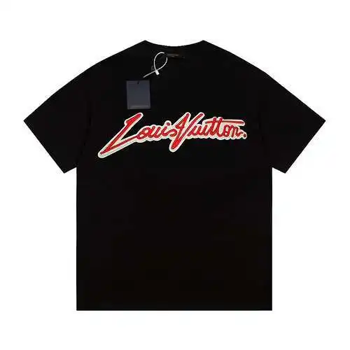 LV/Louis Vuitton red thread cursive embroidery short-sleeved T-shirt