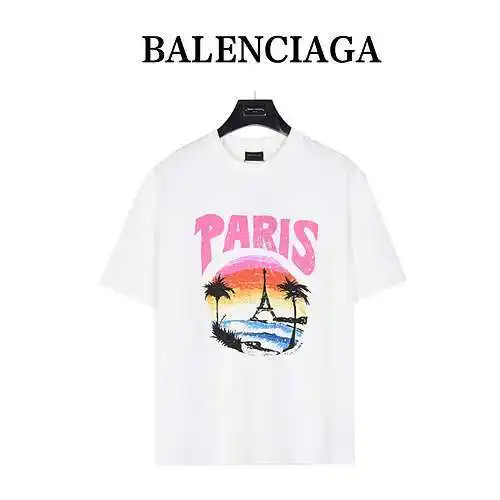 Camiseta de manga corta con estampado de torre y escena nocturna con pintura de playa BLCG/Balenciag