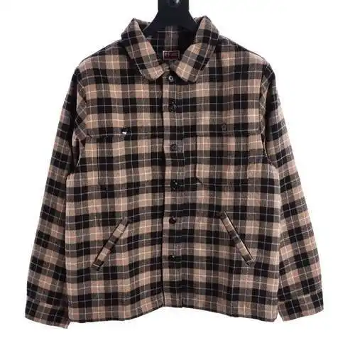 KZ checked button-breasted wool shirt jacket