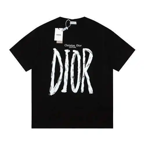 CD Dior lettering hand-painted printed T-shirt black