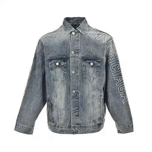 BLCG/Balenciaga chaqueta vaquera con letras desgastadas y manga al hombro