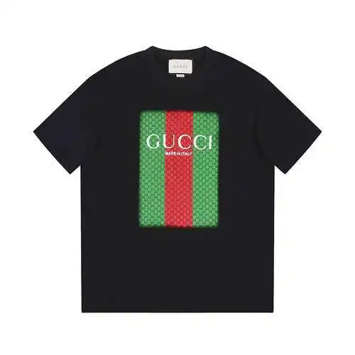 Gu*cci/Gucci 24ss double G letter red and green color matching printed short-sleeved T-shirt