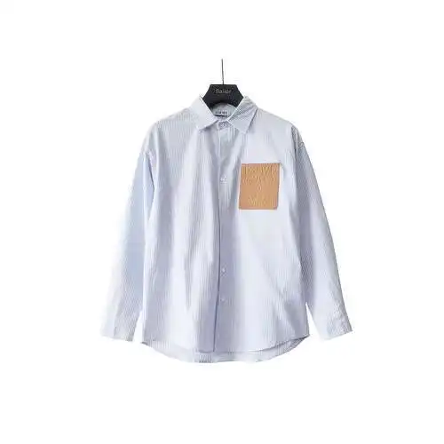 LOE*WE/Luo Yiwei chest leather logo LOGO pocket striped shirt