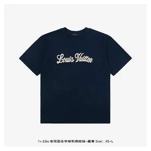 1v 23ss presbyopic signature letter embroidered short sleeves-navy blue