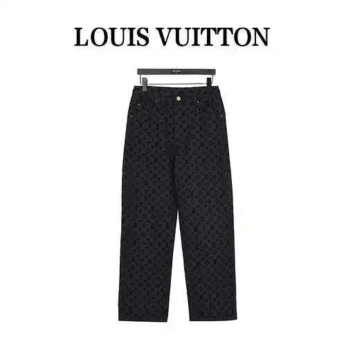 LV/Louis Vuitton full logo letter flocked denim trousers