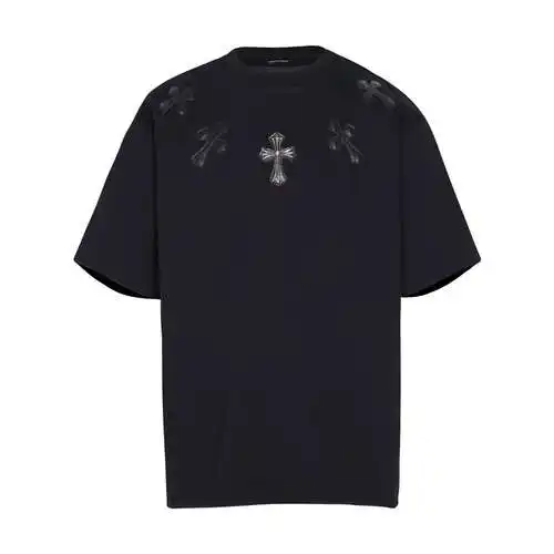 High Version CH Croix Heart Cross Pastel Silver Decoration Embroidered Short Sleeves