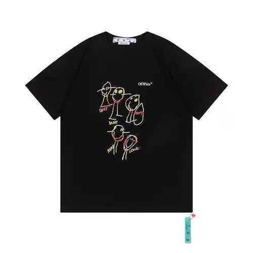 Camiseta de manga corta con estampado de personas de dibujos animados de arco iris OW 23ss