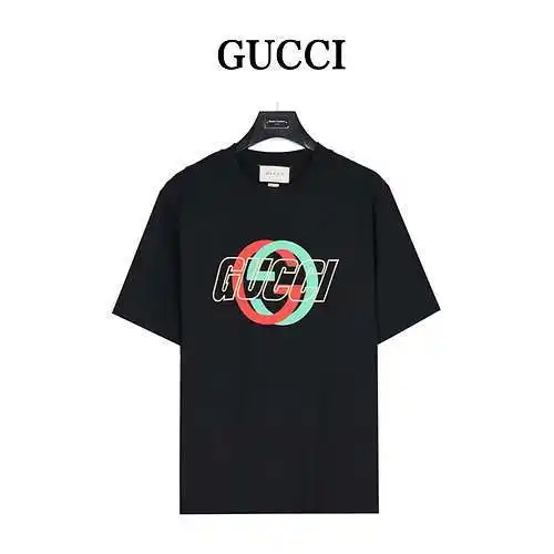 Gu*cci/Gucci 24ss Double G interlocking logo foam printed short-sleeved T-shirt