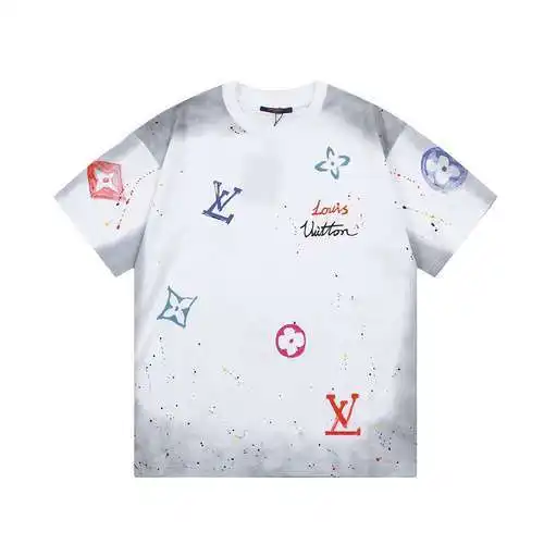 LV/Louis Vuitton watercolor graffiti splash ink printed short-sleeved T-shirt
