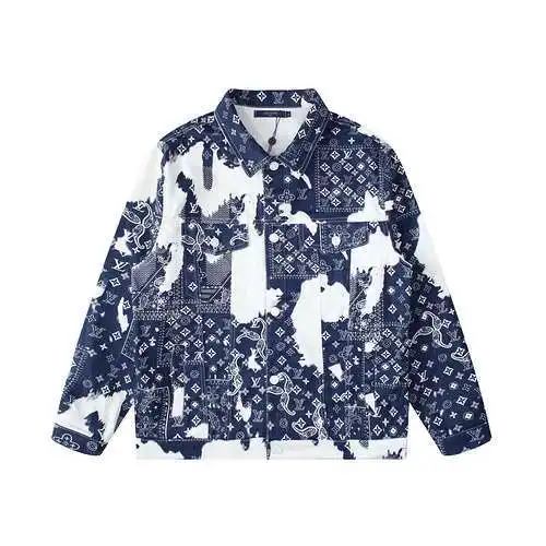 LV Louis Vuitton 23FW nueva chaqueta vaquera con estampado tie-dye y flores de anacardo