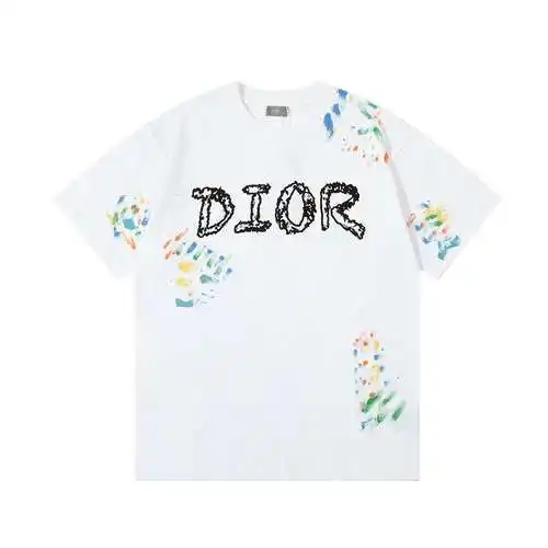 Dior CD Lettering Graffiti Splash Ink Short Sleeve T-Shirt