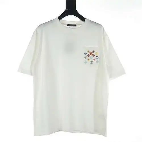 Camiseta de manga corta con bordado de colores para presbicia colorida con bolsillo LV