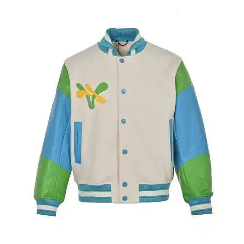 LV/Louis Vuitton 22Fw toalla bordada uniforme de béisbol con mangas de cuero del Pato Donald