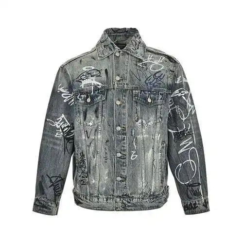 BLCG/Balenciaga graffiti chaqueta de mezclilla divertida pintada a mano
