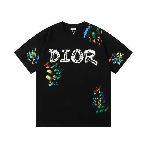 Dior CD Lettering Graffiti Splash Ink Short Sleeve T-Shirt