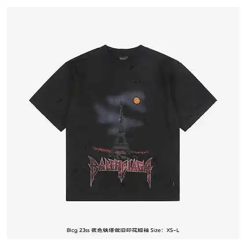 Blcg 23ss night iron tower mangas cortas estampadas desgastadas