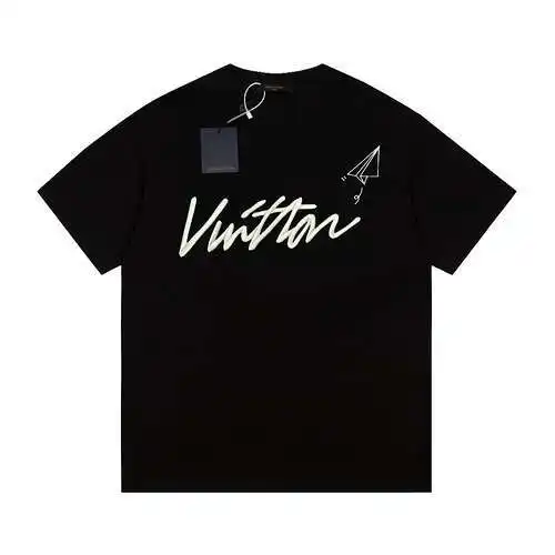 LV/Louis Vuitton cursive letter paper airplane embroidery short-sleeved T-shirt