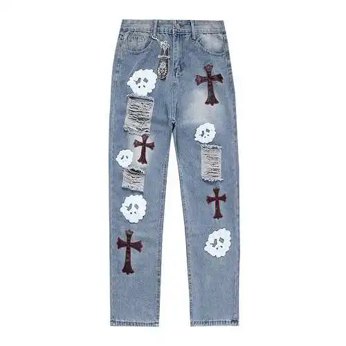 CH Croix heart patch cross hole washed jeans