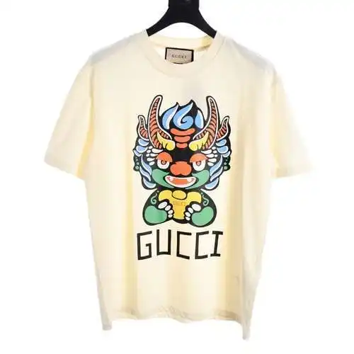 GC Year of the Dragon series colorful dragon head letter logo printed round neck short sleeves