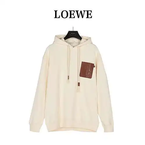 LE/Loewe 23Fw chest embossed logo leather pocket hooded sweatshirt