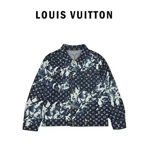 LV Louis Vuitton new style all-over classic presbyopic peak collar blue denim jacket
