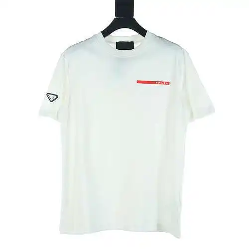 Prada PRD red silicone trim triangle logo short-sleeved T-shirt