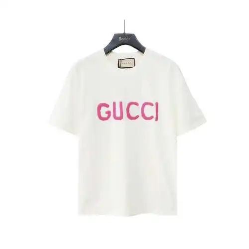 GC/Gucci pink LOGO embroidered round neck short sleeves
