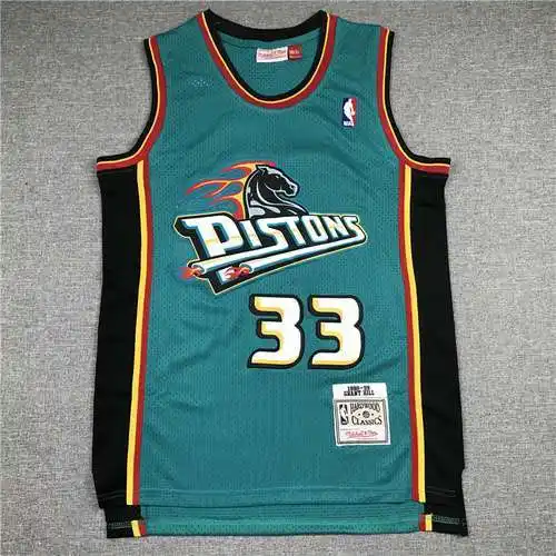 Pistons No. 33 Hill logo retro verde