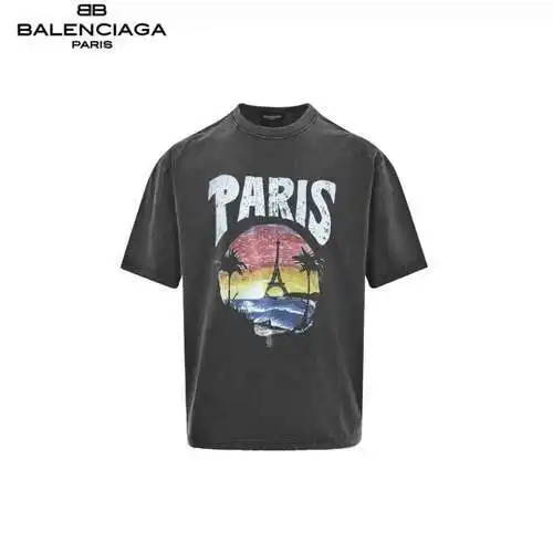 BLCG/Balenciaga Hawaii Sunset Coconut Tower Washed and Distressed Short Sleeves